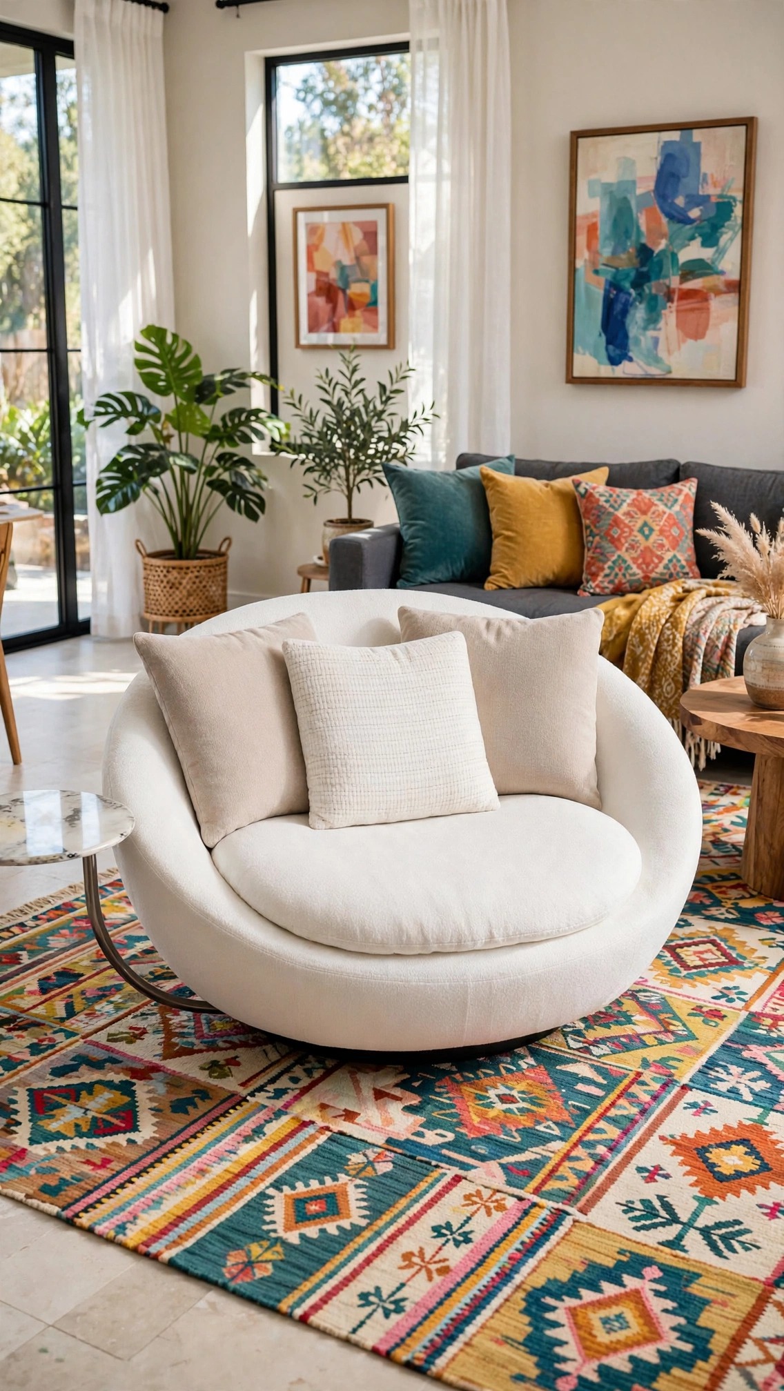 White Circular Bouclé Pod Lounge Chair