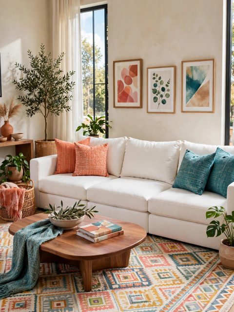 White Modular Sectional with Chaise Ottoman