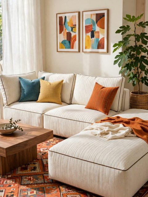 Cream L-Shaped Modular Sectional