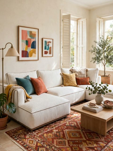 L-Shaped White Modular Sectional - Dark Piping
