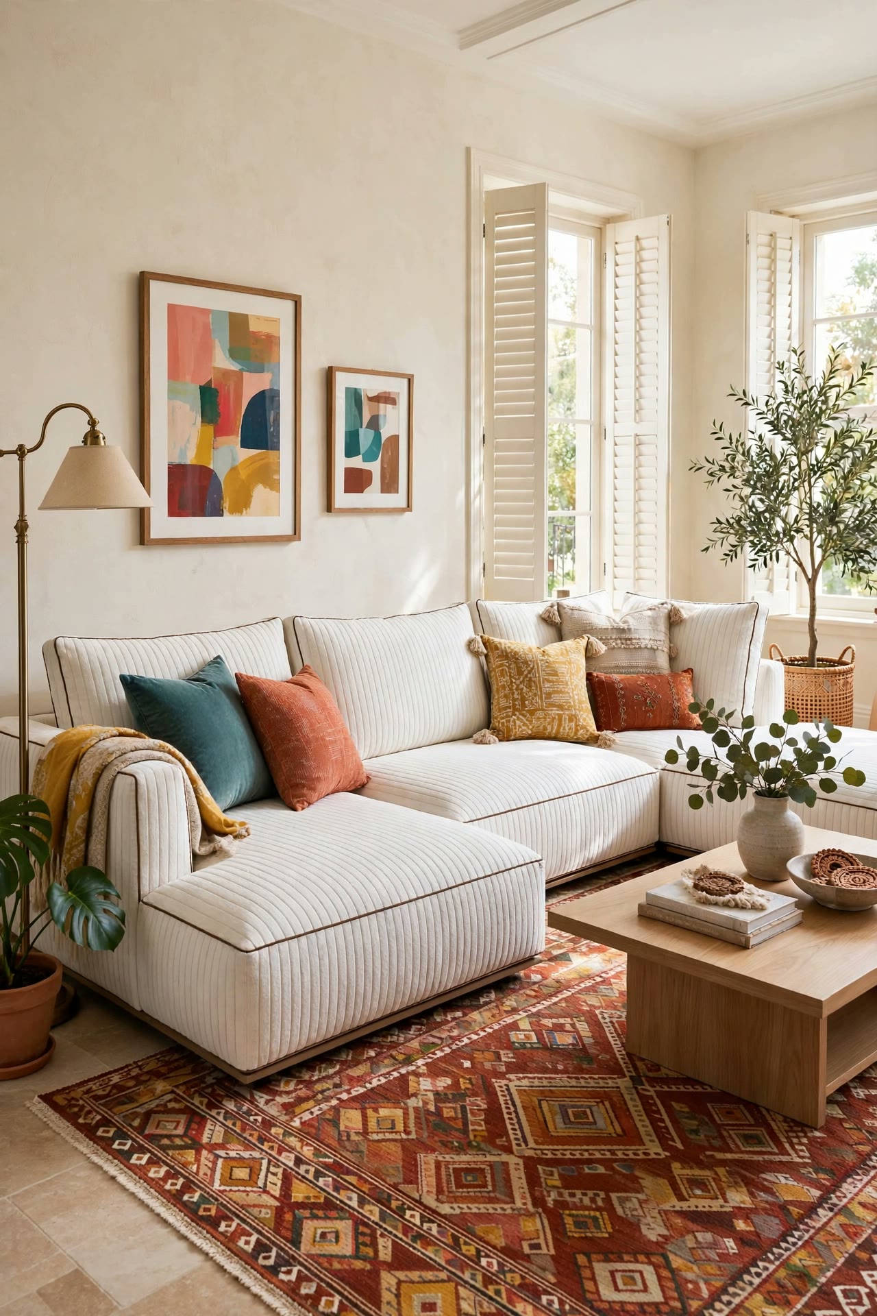 L-Shaped White Modular Sectional - Dark Piping