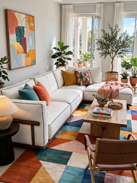 L-Shaped White Modular Sectional - Dark Piping