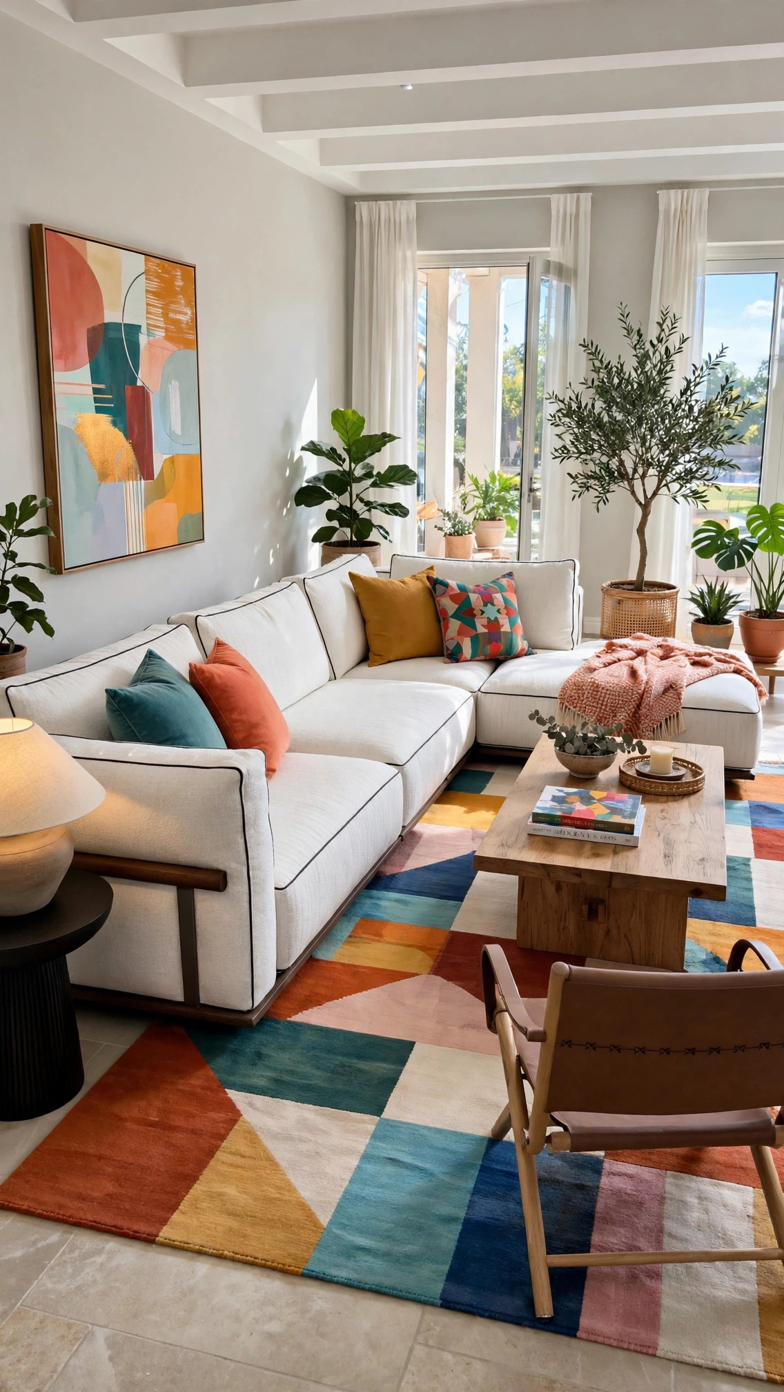 L-Shaped White Modular Sectional - Dark Piping