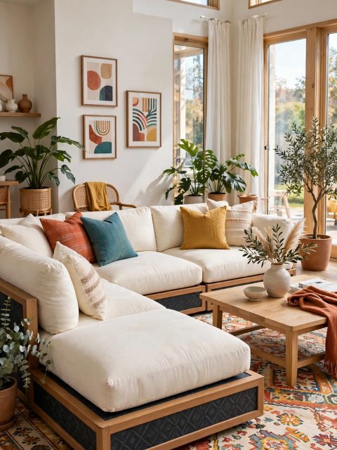 White L-Shaped Sectional - Wood Frame