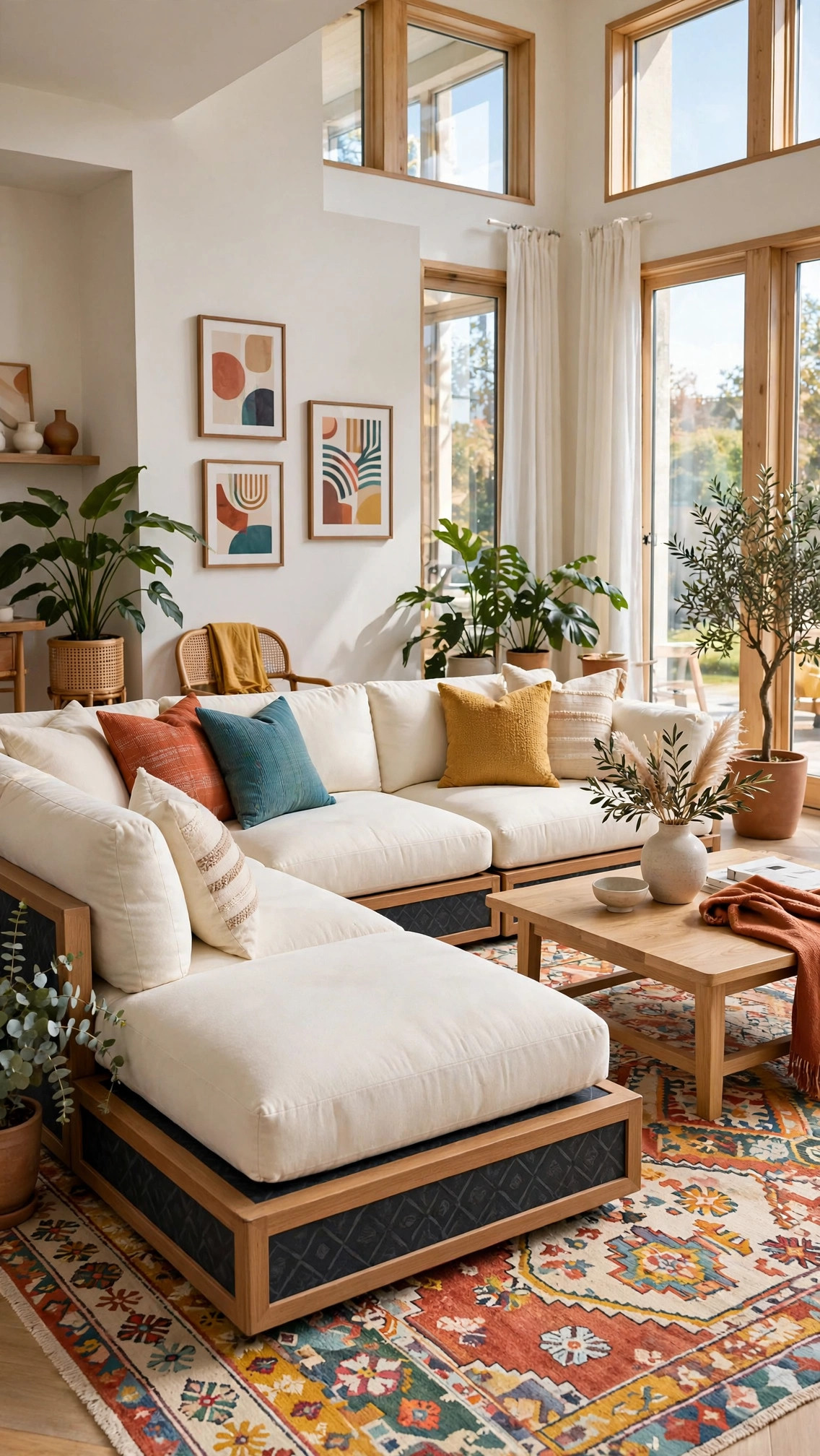 White L-Shaped Sectional - Wood Frame