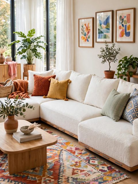 L-Shaped White Modular Sofa