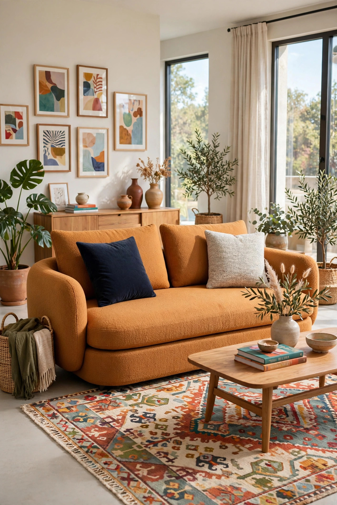 Mustard-Orange Bouclé Modular Sofa