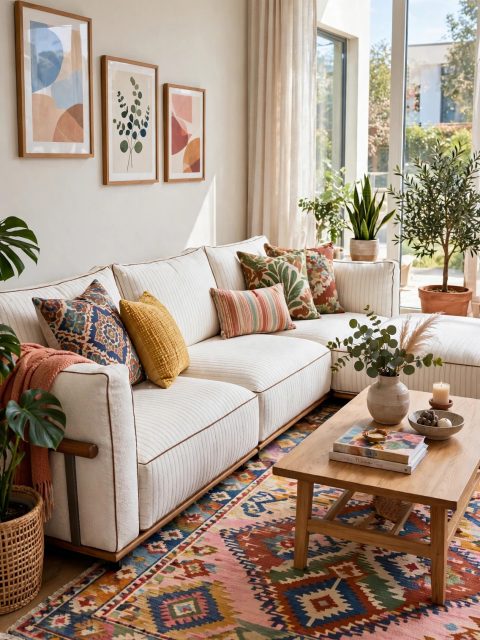 Large White Modular Sectional - Plush Cushions
